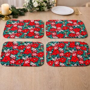 Poinsettia Christmas Placemats Vintage Set of 4 Holiday Table Linens Floral‎ 90s